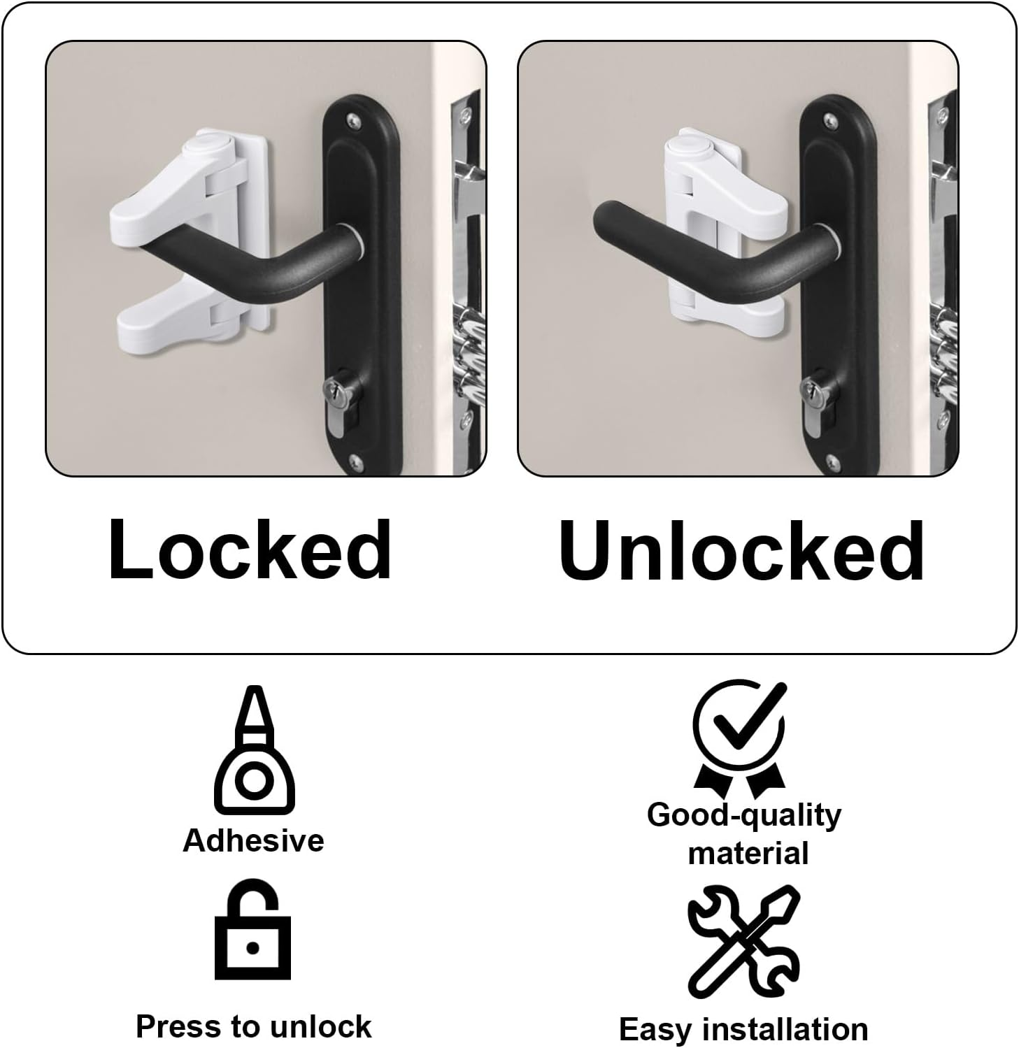 Fukaisu 2Pcs Door Lever Lock Child Proof, No Drill Adhesive Door Handle Baby Proof Cabinet Locks Easy to Install image number 6