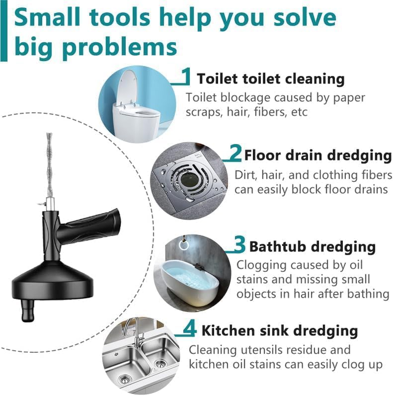 Drain Snake Auger 16.4Feet, Plumbing Snake Drain Hair Clog Removal Tool,Sink Unclogger Drain Cleaner Tool Heavy Duty Toilet Snake Auger, for Bathroom Kitchen Tub Shower Drain Clog Remover with Gloves image number 2