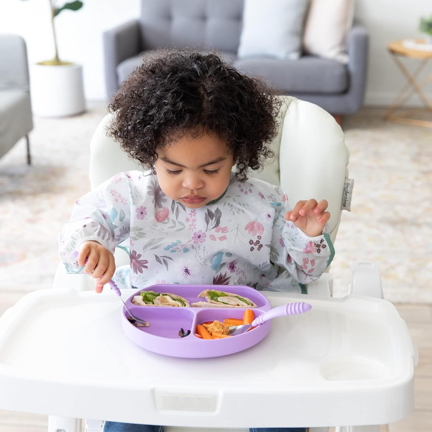 Bumkins Baby Bibs and High Chair Cover with Toddler Bib, Long Sleeve Bib for Babies, Smock for Eating, Feeding Babies, Waterproof Bibs for Baby Boy and Baby Girl &ndash; Floral image number 1