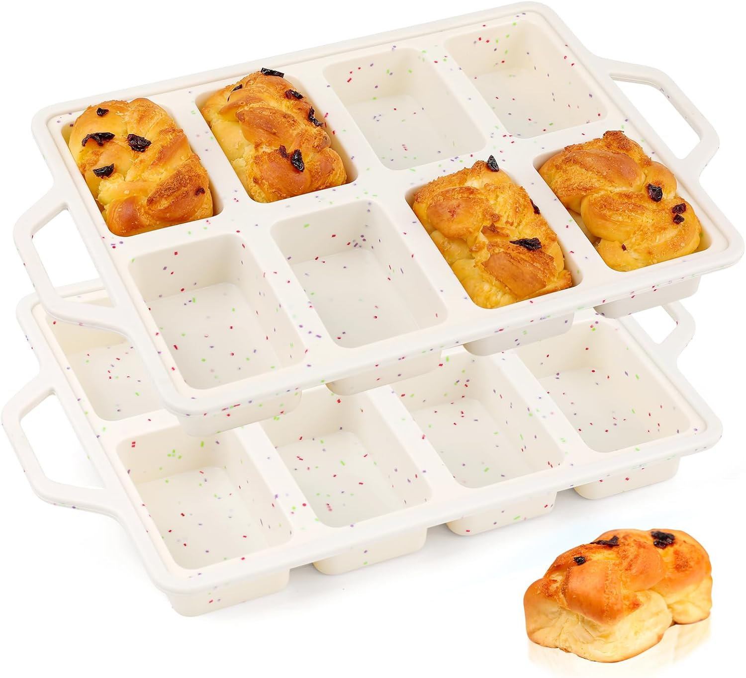 Vinino Silicone Mini Loaf Pans with Metal Reinforced Frame-1 Pack, Non-Stick Silicone Bread Pan for Baking 8-Cavity, Tiny Banana Bread Pan Set, Dishwasher Safe Brownie Pan-Cream