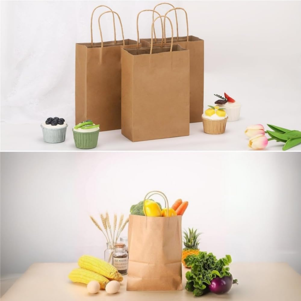 Jindizi 50 Pcs Natural Paper Gift Bags Kraft Paper Bags with Handles,Gift Bag,Small Gift Bags，For Gifts,Business, Shopping, Retail Merchandise Bags（21 * 27 * 14Cm） image number 3