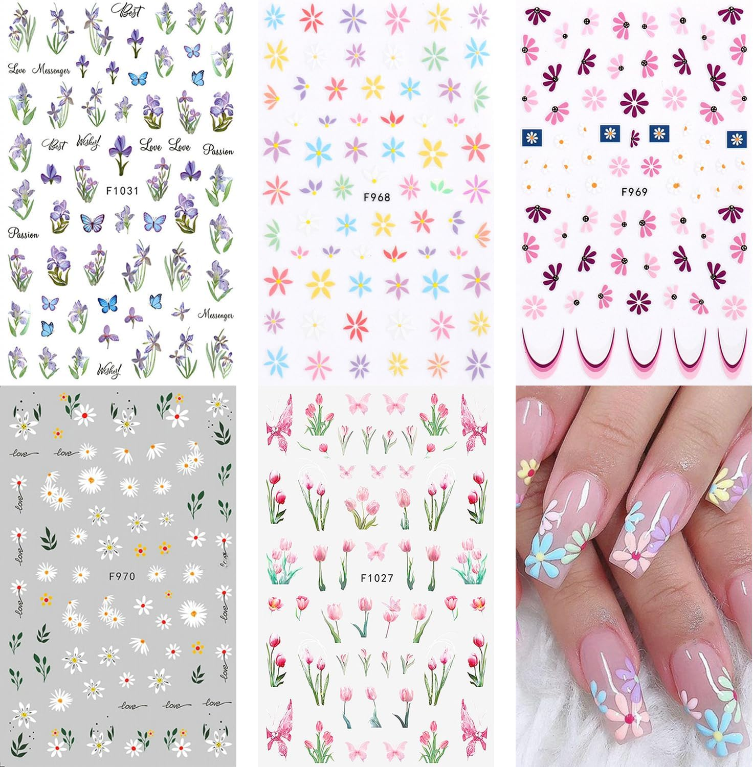 5Sheet Nail Stickers Self-Adhesive 3D Flowers Nail Art Stickers Daisy Wild Flowers Spring Flowers Nail Stickers 3D Nail Design DIY Manicure Decoration (5 Sheets) image number 1