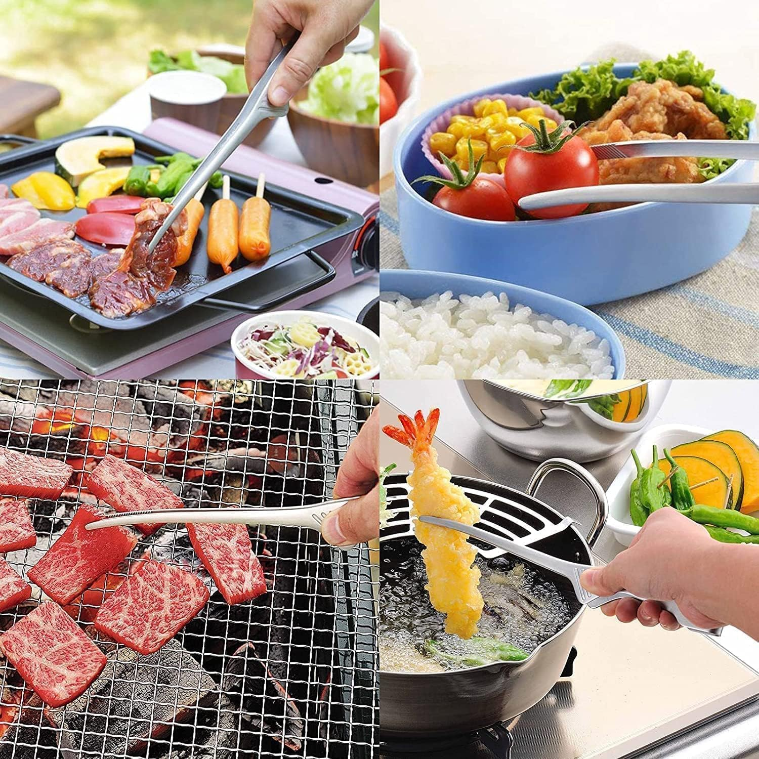 4Pcs Stainless Steel Grill Tongs，Kitchen Tongs for Cooking，Salad, Grill, Camping, Buffet, Oven（Silver image number 2