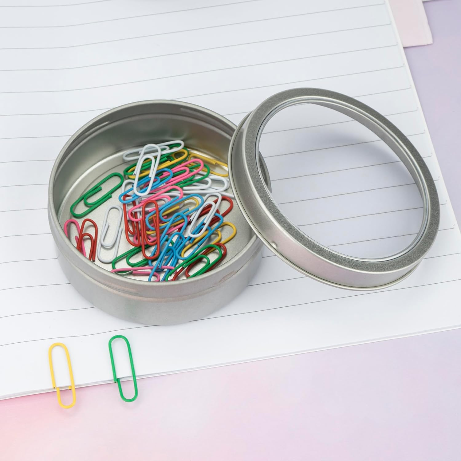 SHIDOW Magnetic round Paper Clip Holder, Stainless Steel Clip Storage Box, Cute Paperclips Smooth Wire Bookmarks in Tinplate Paper Clips Dispenser Holders(2 Pcs, Matte Silver) image number 1