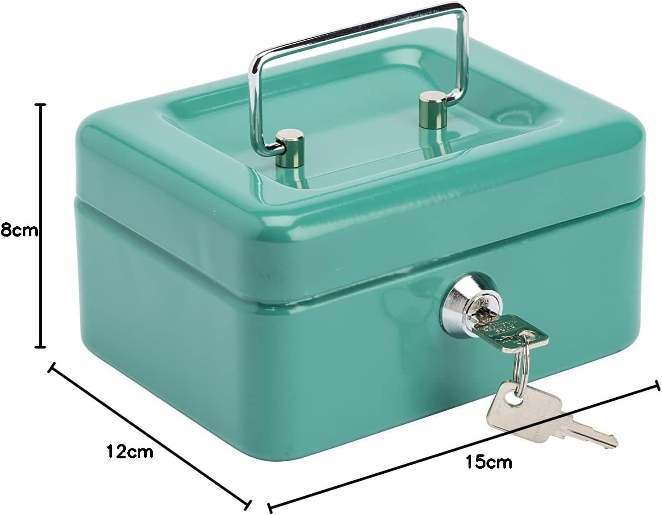 Burg-W&auml;chter Lockable Cash Box with Key and Coin Insert, Small, Sheet Steel, Money 5015, Turquoise-Green