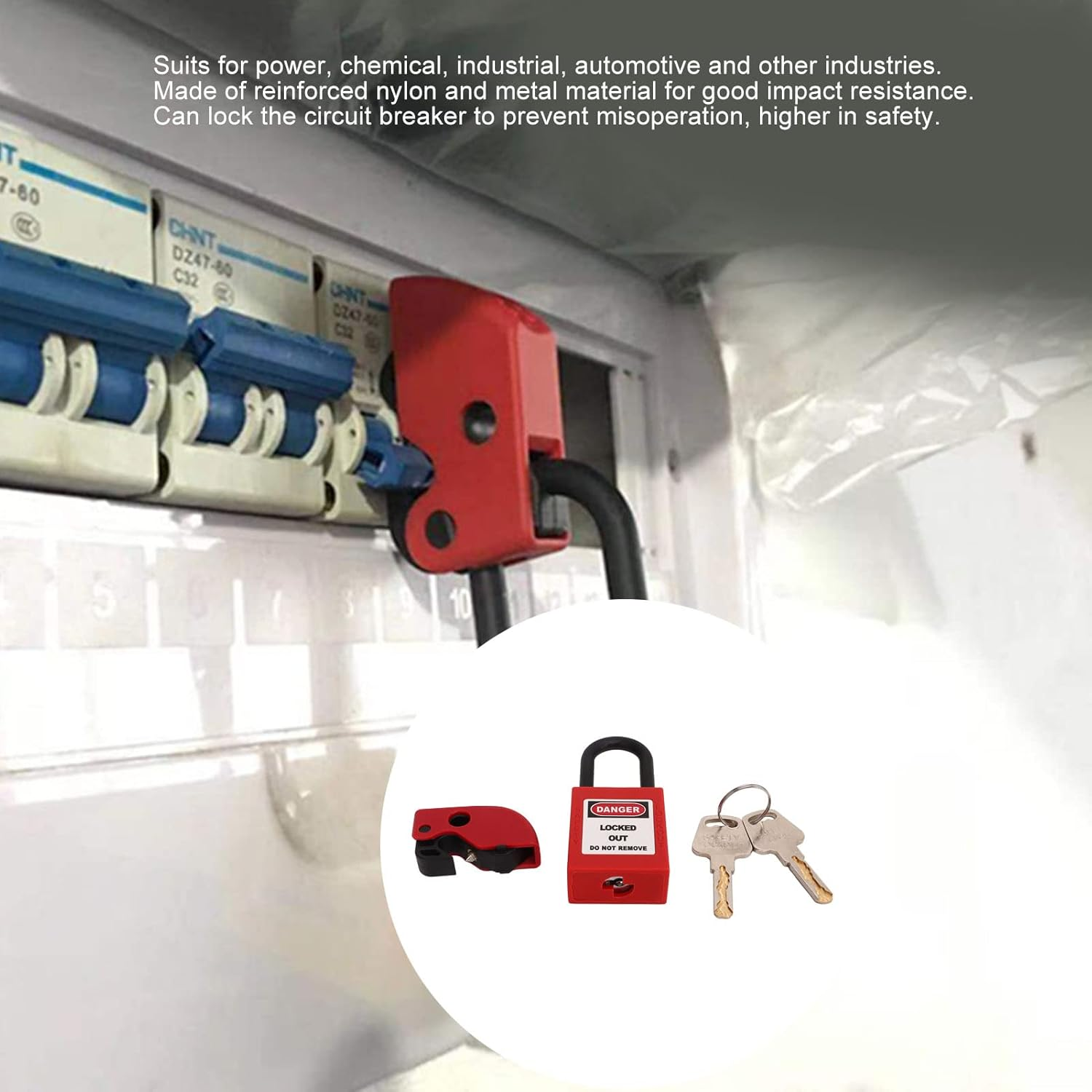 Circuit Breaker Lockout Tool, Circuit Breaker Lockout Set Universal Simple Installation Nylon Brass Compact for Chemicals for Explosive Locations