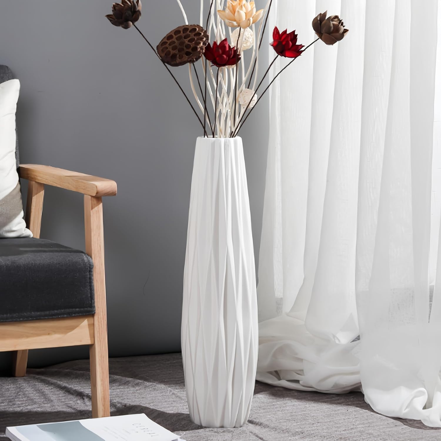 White Tall Floor Vase, 28" Ceramic Large Vase, Decorative Flower Vases for Modern Home Decor Living Room Office Bedroom Kitchen Wedding Centerpieces Farmhouse D&eacute;cor