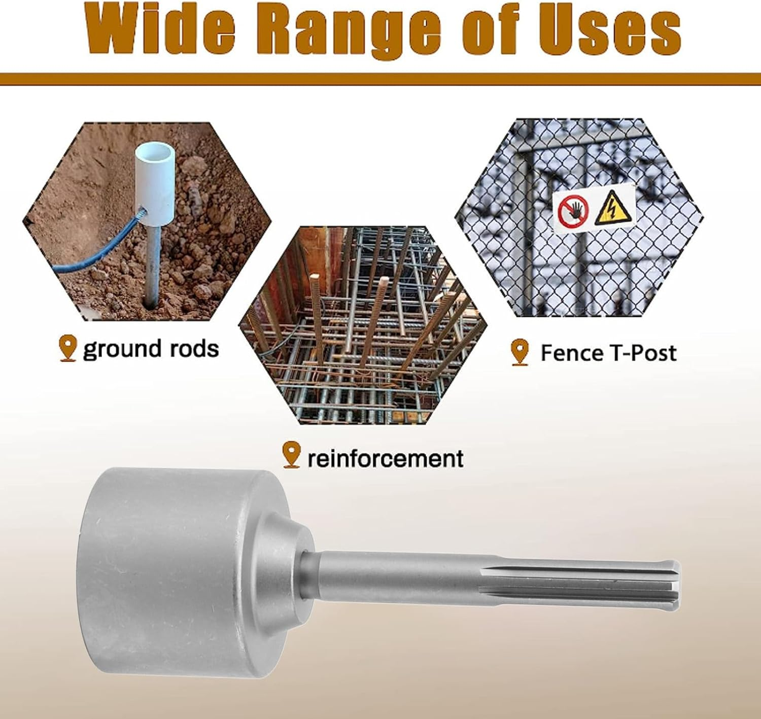 65Mm Ground Rod Driver, 5 Pits Shank Steel Fence T Post Driver Hand Post Pounder Hammer Drill Attachment 20Cm Length for Rotary Hammer Drill Grounding Rods image number 6
