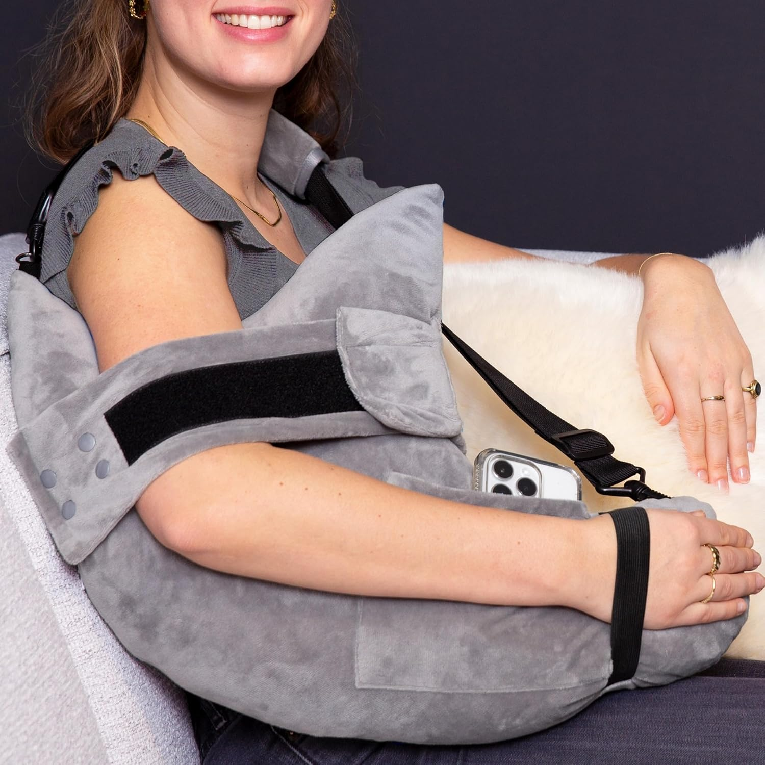 MOYOAMA Post Shoulder Surgery Pillow with Pocket- Rotator Cuff Pillows for Sleeping, after Surgery Must Haves, Rotator Cuff Sleeping Pillow- Moonlight Grey, with Arm & Shoulder Strap (L) image number 3