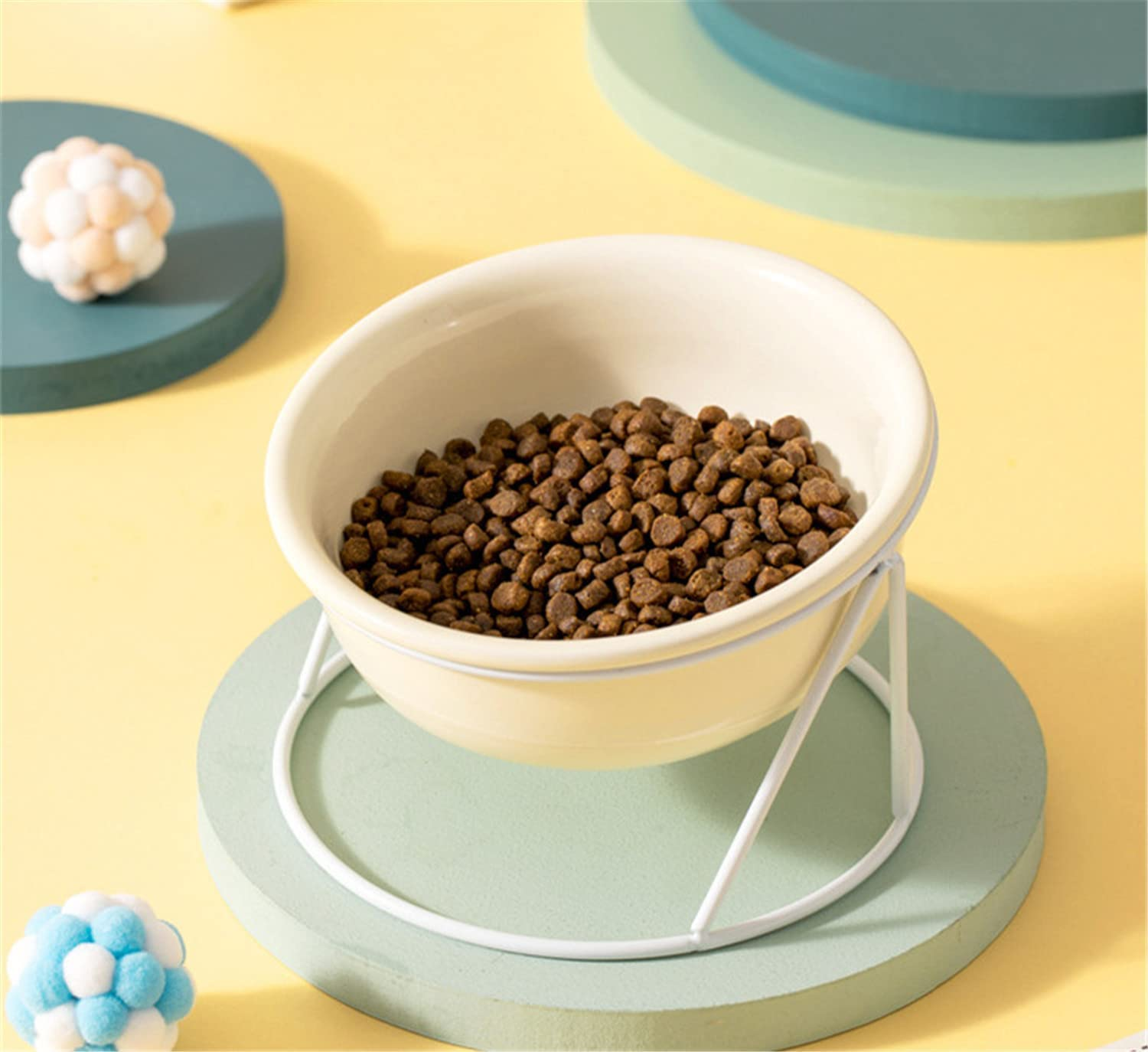 HUIRUMM Ceramic Cat Bowl,Ceramic Raised Cat Dishes,Cat Bowl Elevated, Raised Cat Food Bowl,20 Ounces Pet Food or Water Bowls with Metal Stand,Tilted Cat Dish for Food and Water,No Spill (White) image number 1