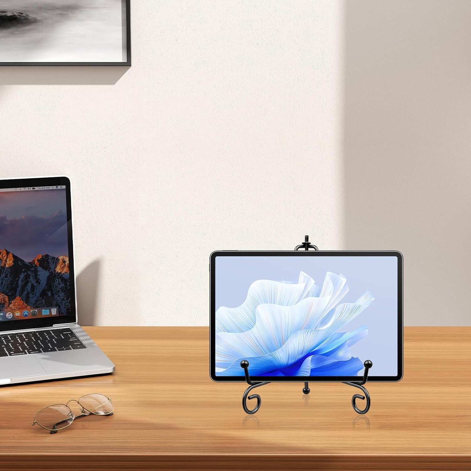 4 Pcs Iron Display Stand,4 Inch Iron Easel Plate Display Photo Holder Stand, Displays Picture Frames, Cookbooks, Decorative Plates, Tablets and Art(Black) image number 3