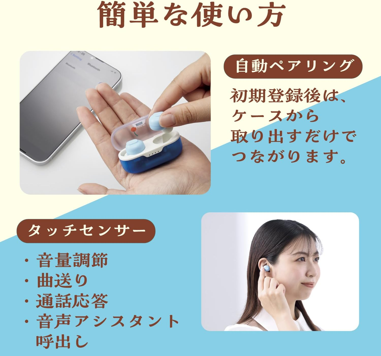 Elecom LBT-TWS16CSBU Wireless Earphones, Retro Bluetooth Earphones, AAC Compatible, Bluetooth 5.3, 5 Hours Continuous Playback, Low Latency image number 2