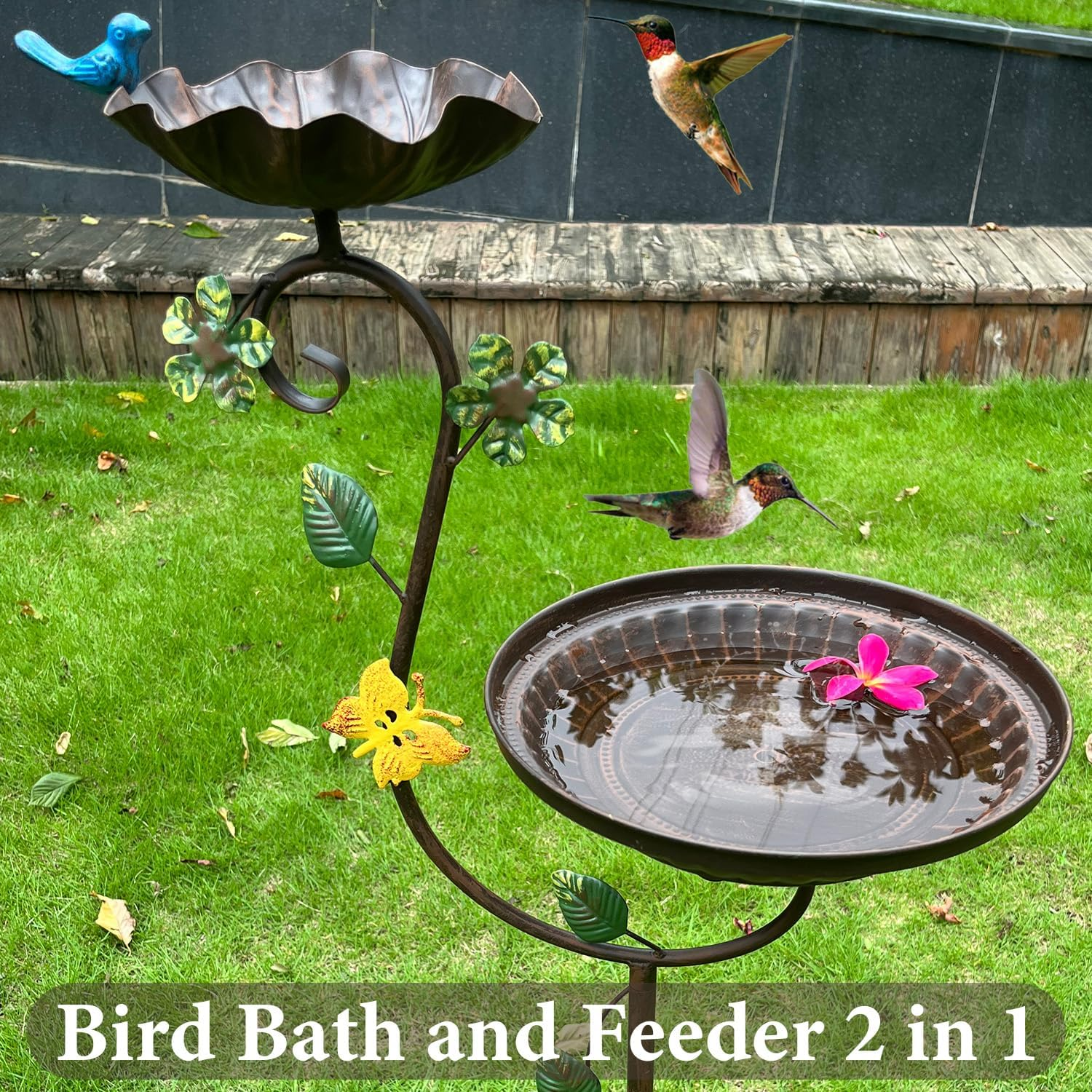 Metal Bird Baths for Outdoors, 44" Height Cast Iron Pedestal Bird Bath and Feeder, Vintage Sturdy Heavy Duty Birdbath Bowl, Tall Floral Accents Birdbaths for Garden Yard Patio Porch Decor image number 1