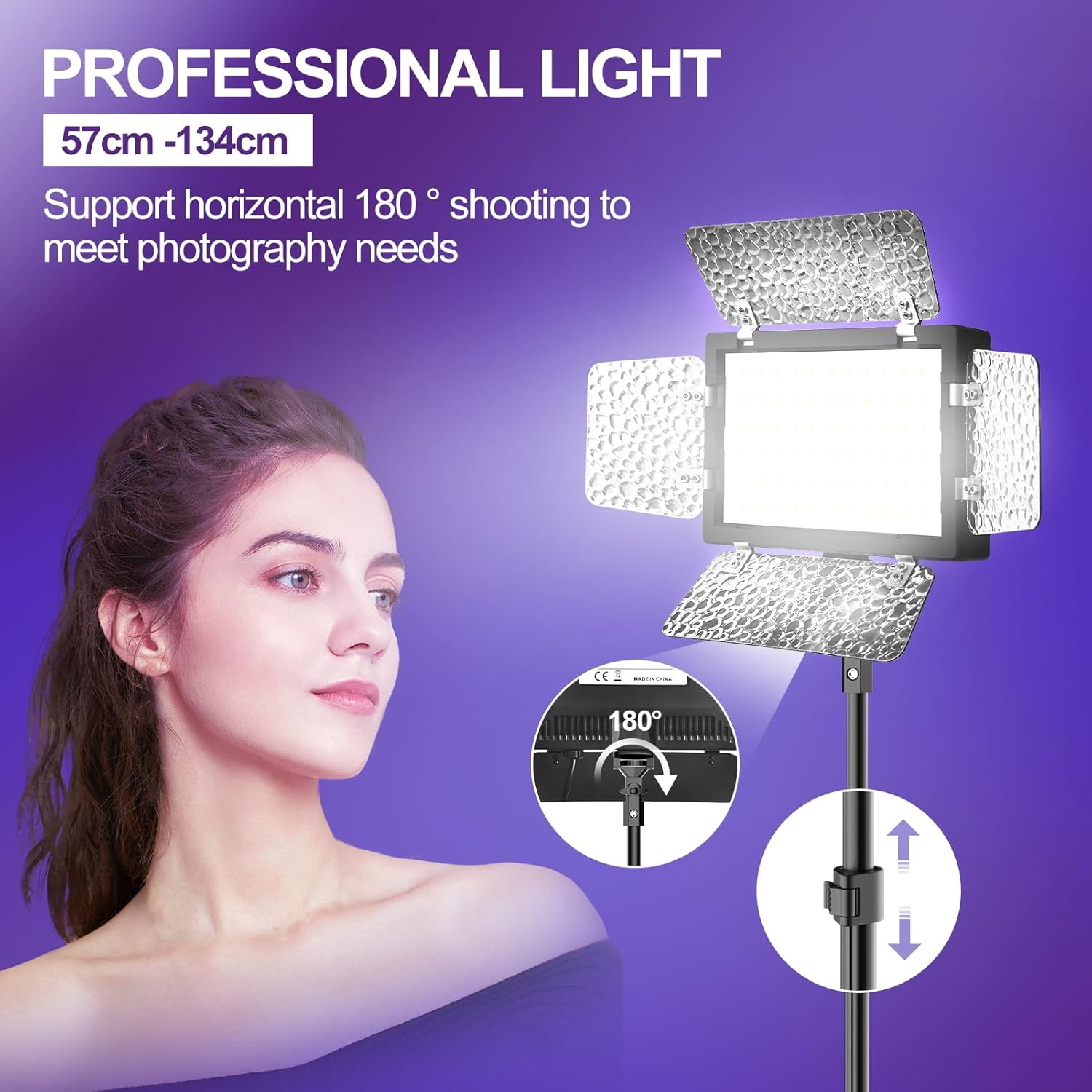 2 Packs LED Video Light, EMART Dimmable Studio Lights with Barndoor and 8 Color Filters, 5500K 66 LED Photography Lighting for Table Top Photo Video Streaming Shooting image number 5