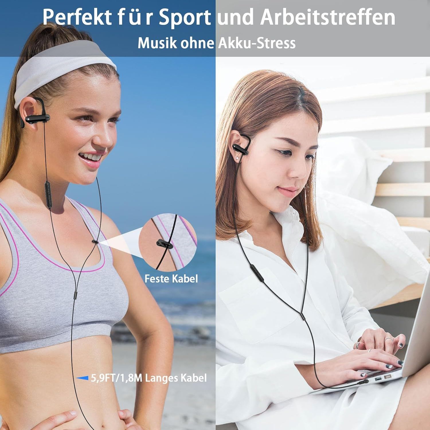 In-Ear Headphones with Cable Sports Headset with Ear Hooks 1.8 M Microphone and Volume Control 3.5 Mm Headphones for Samsung A25 Iphone Ipad Hifi Sound for MP3 MP4 Laptop Gaming Office Workout Music image number 4