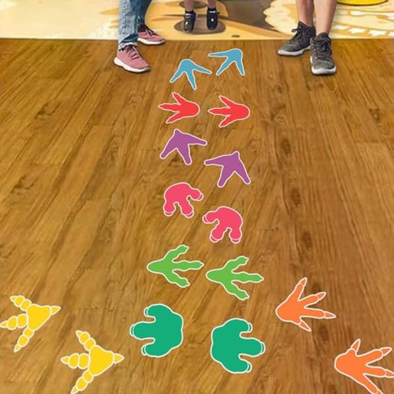 4PCS Dinosaur Floor Decals Set - Peel and Stick Vinyl Tracks Stickers for Nursery, Boys Room & Playroom Decor - Fun Kids Wall Stickers for Dinosaur Theme image number 1