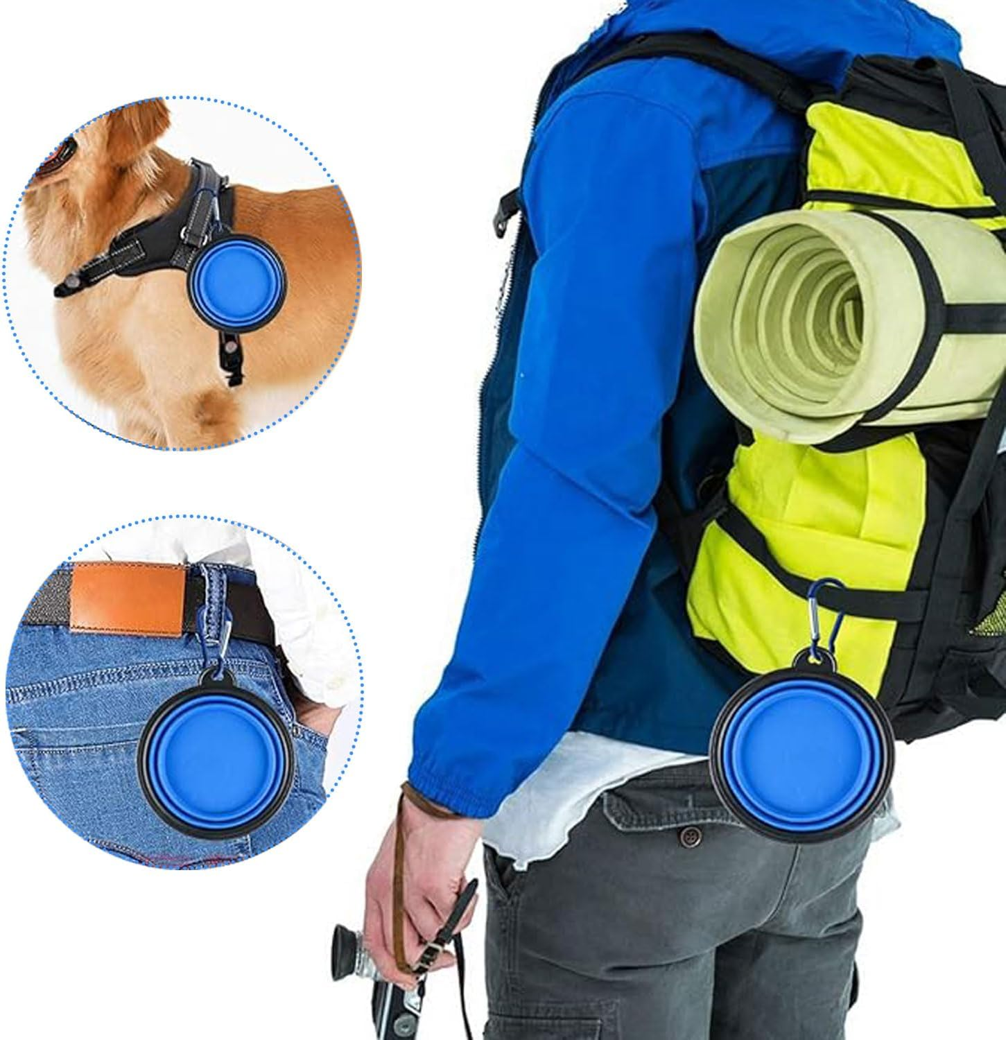 Yqkangzhu 2 Pcs Collapsible Pet Bowl, Silicone Dog Travel Bowls, BPA Free Portable Pet Feeding and Water Bowl, Foldable Cat Food Dishes with Carabiner Clip for Hiking, Walking, Outdoor Activities image number 2