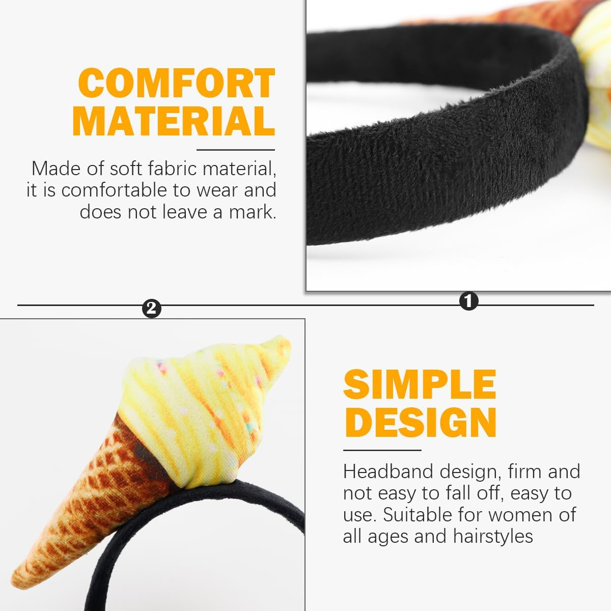 LNQ LUNIQI Women'S Headband with Ice Cute, Children'S Funny Headband, Party Food Headband, Ice Cream Cones, Headband Decoration for Party, Carnival, Pack of 1 image number 2