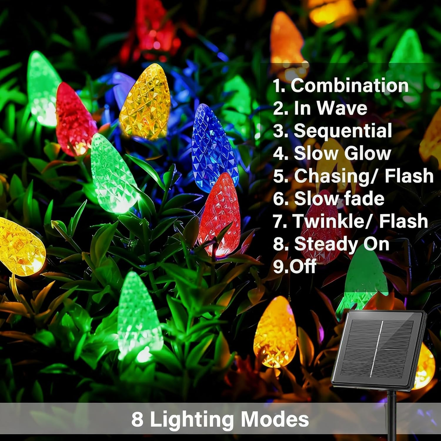 C6 Solar String Lights Outdoor Waterproof Fairy Lights, 100 Leds Multicolor Solar Christmas Lights Outdoor, Christmas Decorations for Christmas Garden Yard Fence Patio Party Decor (100 Leds) image number 3