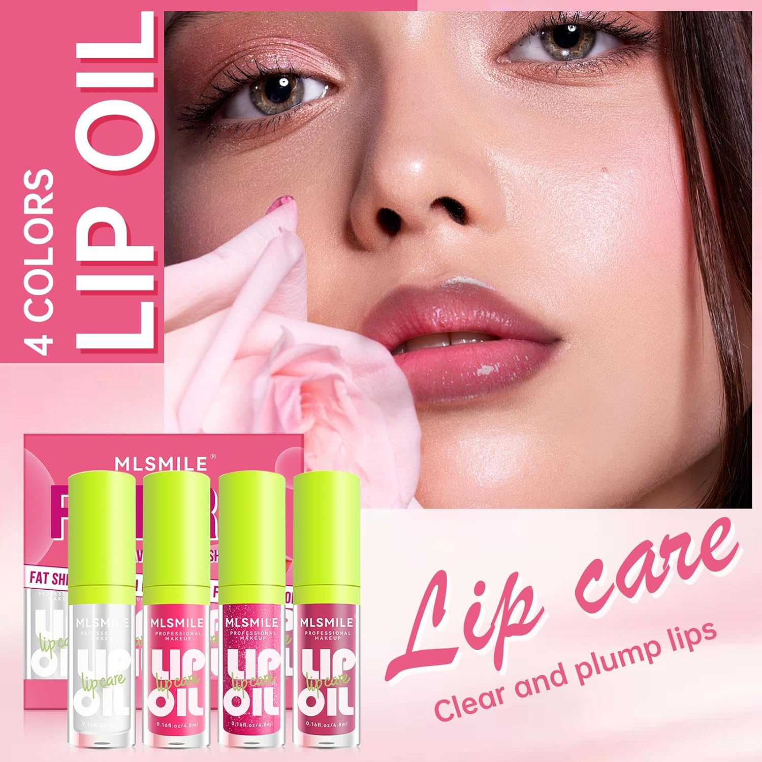 Noerrors 4 Colours Lip Oil and Lip Liner Set Long Lasting Lip Care Oil Large Brush Head Moisturising Clear Pink Glitter Transparent Lip Gloss Combination Makeup image number 4