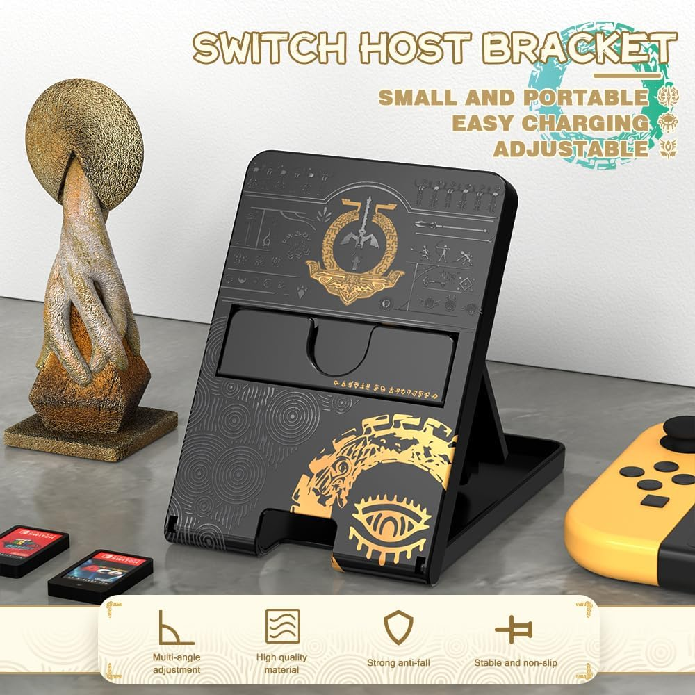 Busjoy Stand for Nintendo Switch, Switch OLED, Switch Lite, for Zelda Tears of the Kingdom Cute Holder Bracket, Adjustable Portable Foldable Non-Slip Playstand-Black - Animal Forest-Green image number 7