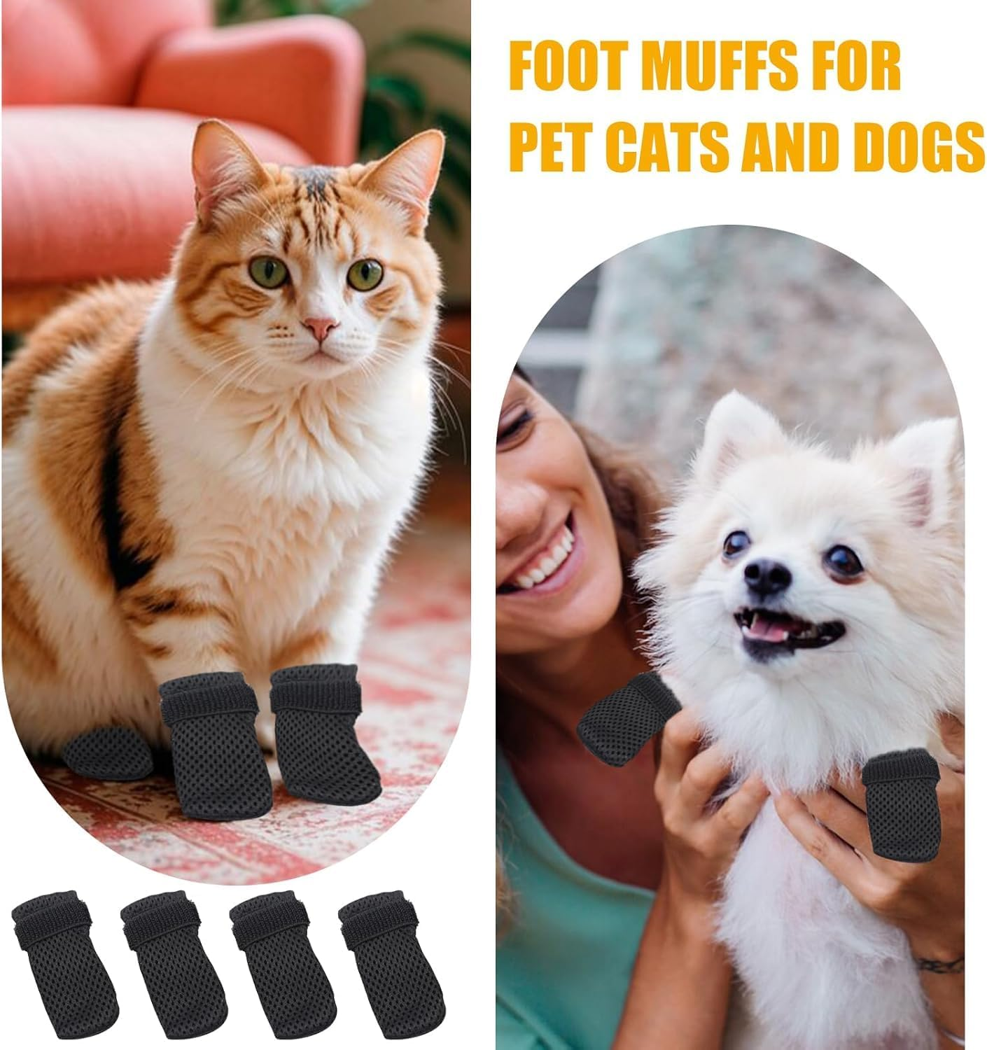 Black anti Scratch Polyester Cat Shoes, 4Pcs Breathable Mesh Cats Foot Claw Protector Covers, Adjustable Mesh Cat Anti-Scratch Foot Covers Claw Protectors image number 2