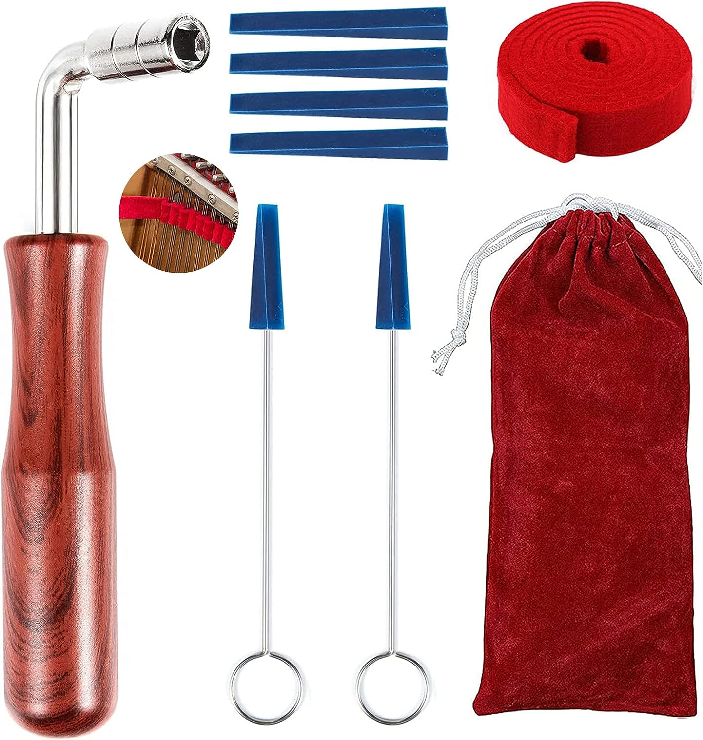 8PCS Piano Tuning Mute Kit - Upgraded Professional Piano Tuning Kit Tuning Wrench Hammer Temperament Strip Mute Piano Tuning Tool Kit DIY Piano Fixing Set for Piano Tuner, Tuning Beginner image number 4