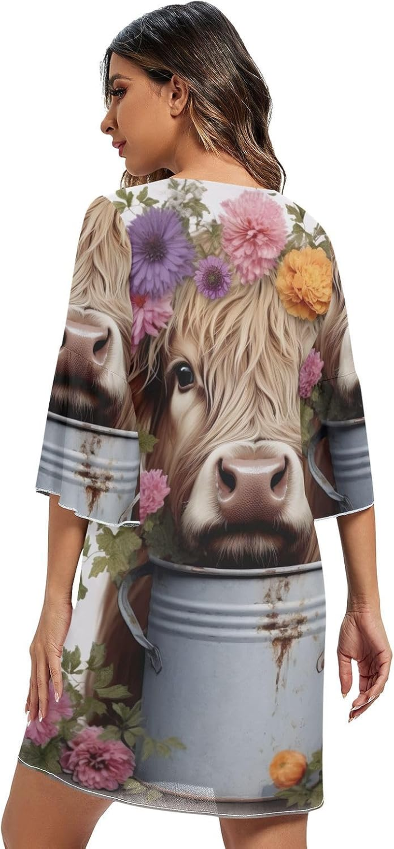 Highlands Cow and Flowers Summer Dress Printed Line Maternity Dress S-XXL image number 2