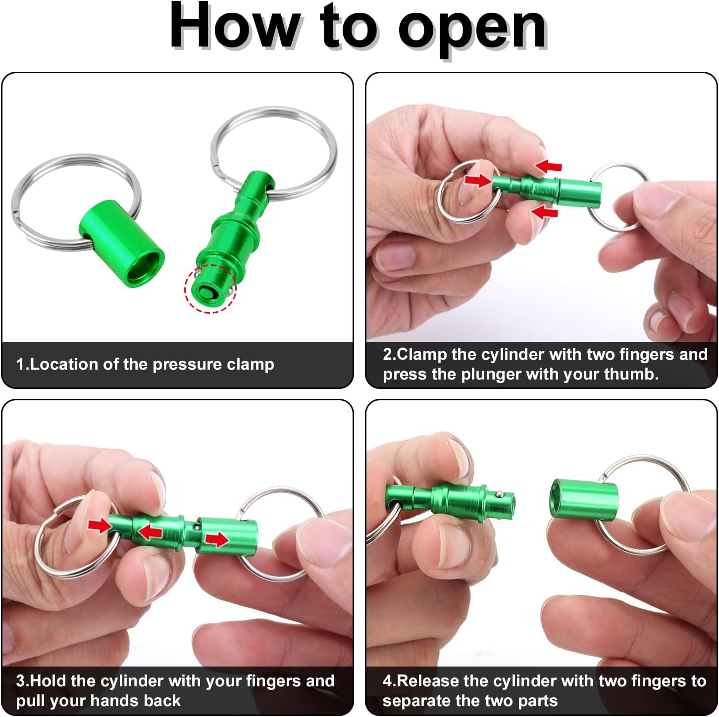 4Pcs Quick Release Keychain, Iron Brass Alloy Detachable Lock Holder Pull Apart Key Chain Quick Release Key Ring Double Spring Split Snap Separate Detachable Key Ring Quick Disconnect Keychain (Green)