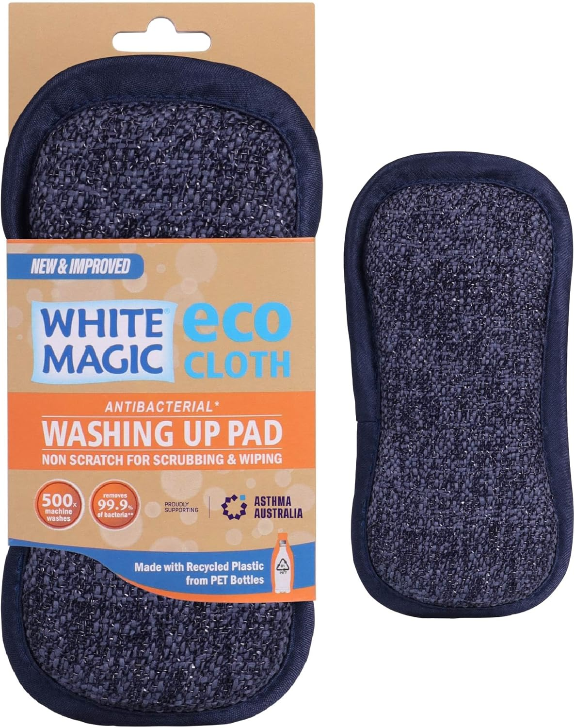 White Magic Dish Cleaning Microfibre Eco Cloth Washing up Pad, Non Scratch, Rough Scrubbers Side for Non-Stick Cookware, Soft Scrub Side for Dishes (Denim) image number 6