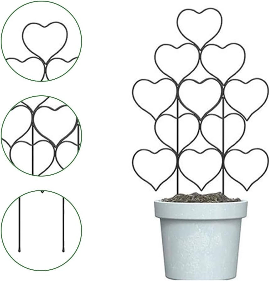 TOMVAES 6 Pcs Black Iron Heart Shaped Climbing Plant Support, Plant Trellis for Garden Potted Plants, Flowers and Veggies image number 2