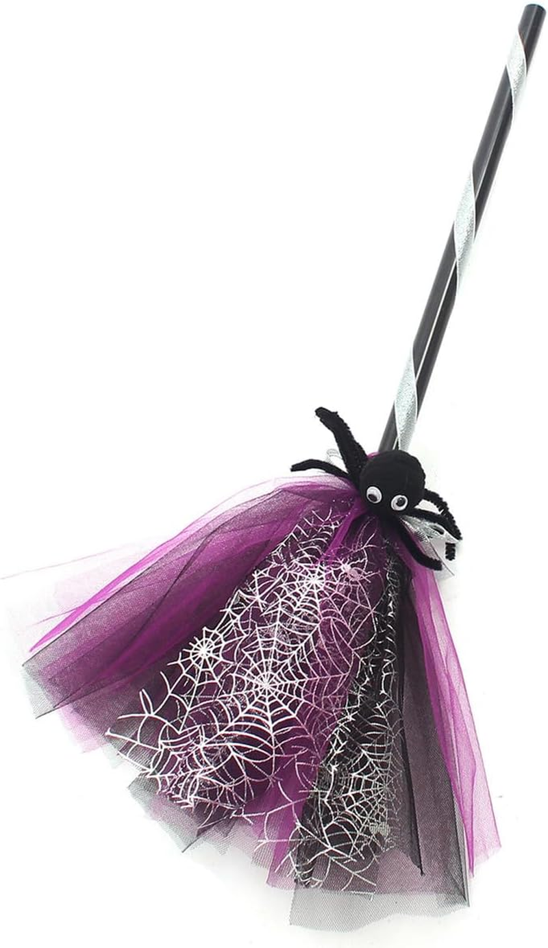 IBAKOM Witch Costume Girls Halloween Costume Children 2-Piece Cosplay Outfit Dress X 1 + Witch Broom X 1 Tulle Dress Wizard Costume Fancy Dress Costume for Carnival Cosplay Party Festival Purple 6-7 image number 4