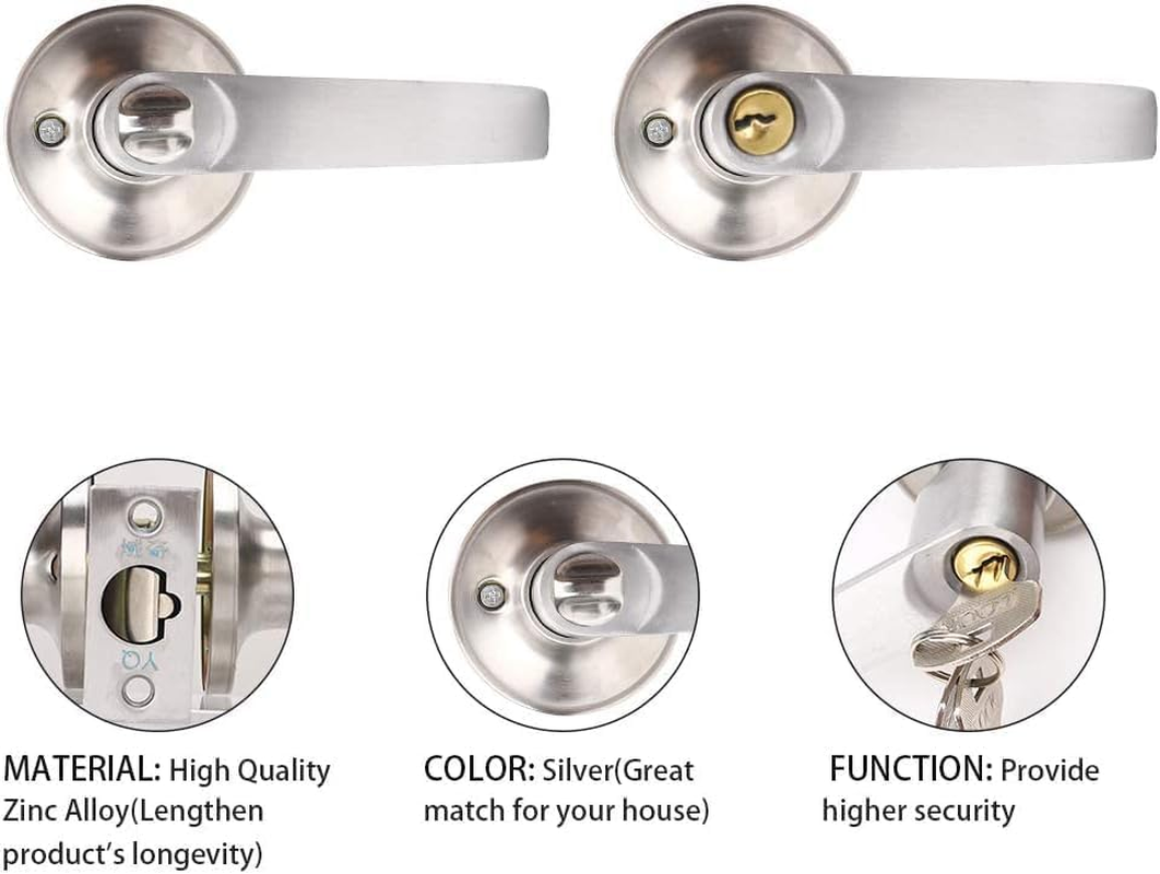AGDGV Satin Nickel Entry Door Lever Lock Set, Keyed Alike Exterior/Interior Wave Style Handle with 3 Keys, Reversible Left/Right Handed Doors, Secure Lockset for Front/Bedroom (Silver) image number 4