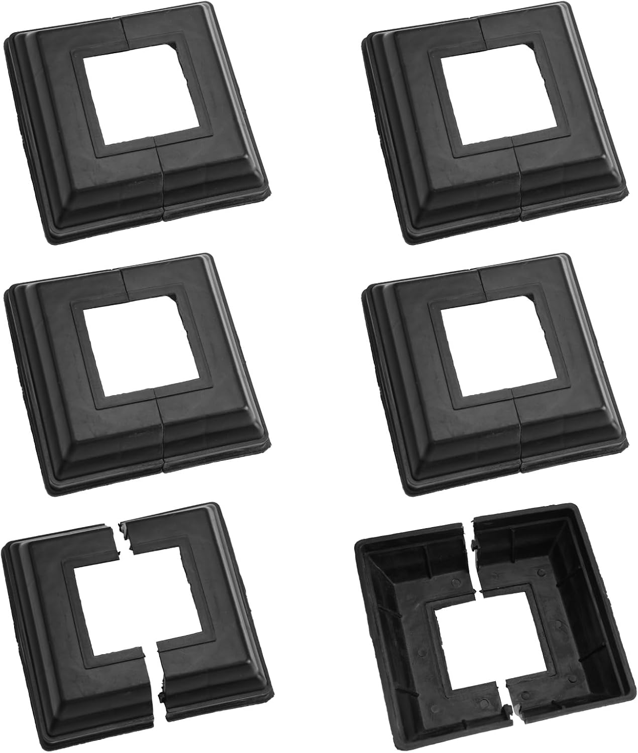 UFURMATE Post Base Cover, 6Pcs 50X50Mm Plastic Post Base Cover Plates Black Decorative Split Post Skirt Cover Square Railing Base Cover for Stair Handrail Fence