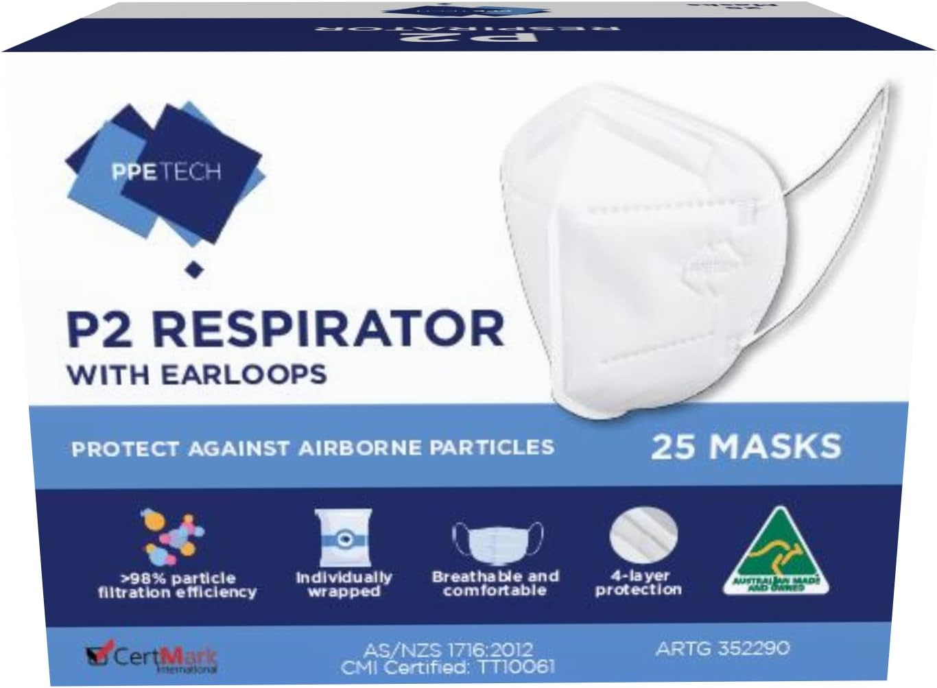 Australian Made P2 4-Layer Face Mask with Earloops - 100 Pack image number 5