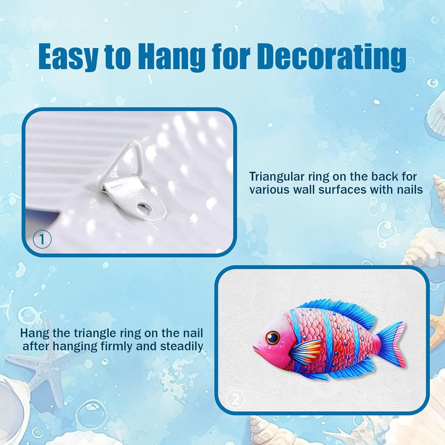 4Pcs Tropical Fish Decor, LIOUCBD Colorful Wall Decor Indoor or Outdoor, Metal Fish Wall Decoration for Beach Nautical Swimming Pool, Hanging Ocean Sea Wall Art for Living Room Barthroom Bedroom Patio image number 2