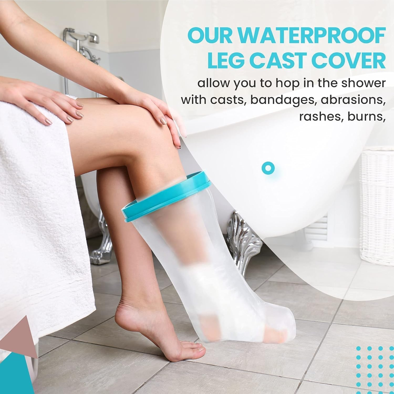 Waterproof Leg Cast Cover for Shower Keep Bandages & Casts Dry in the Shower, Pool, Ocean Fully Submersible + Reusable Keep Sand Out Keep New Tattoos Covered image number 1