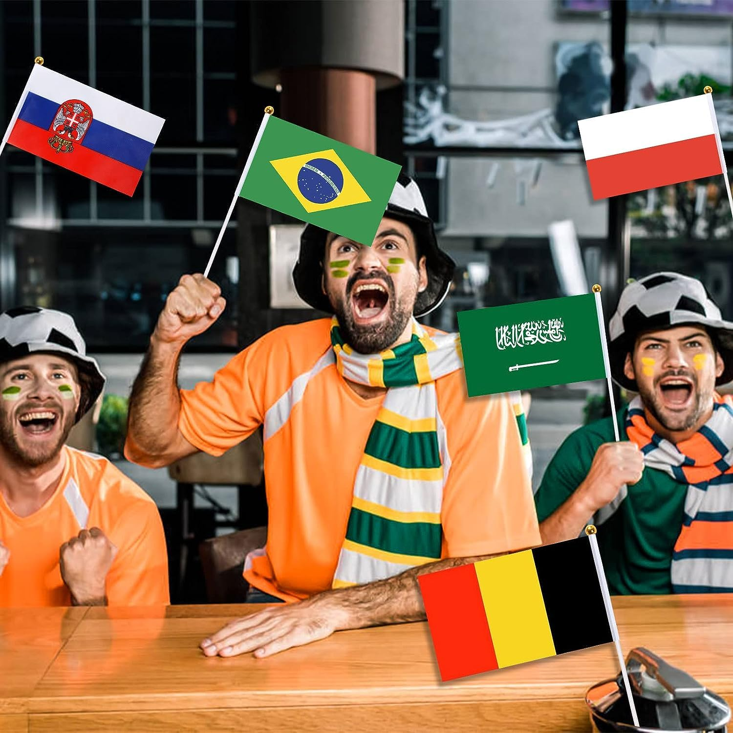 32Pcs Hand Held Flags on Stick,Small Mini International World Country Flags, World Countries on Every Continent Flag, School Sports Clubs, Decorations for Parades World Cup image number 6