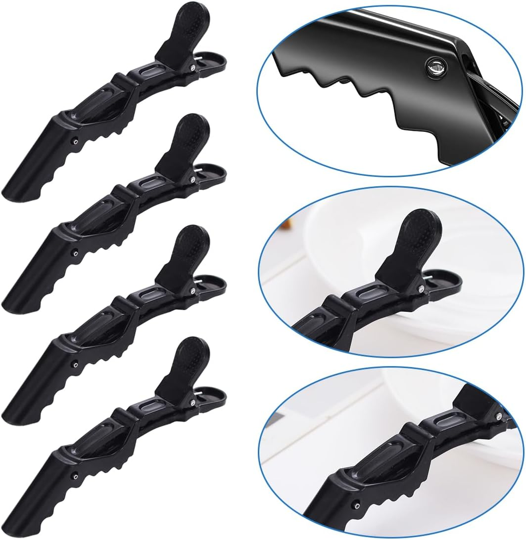 LAKJUOZ Hairdressing Hair Clips, Pack of 12, Plastic Hair Clips, Hairdresser Clips with Non-Slip Handle and Wide Teeth for Women and Girls, Professional Hairdressing Clip (Black) image number 5