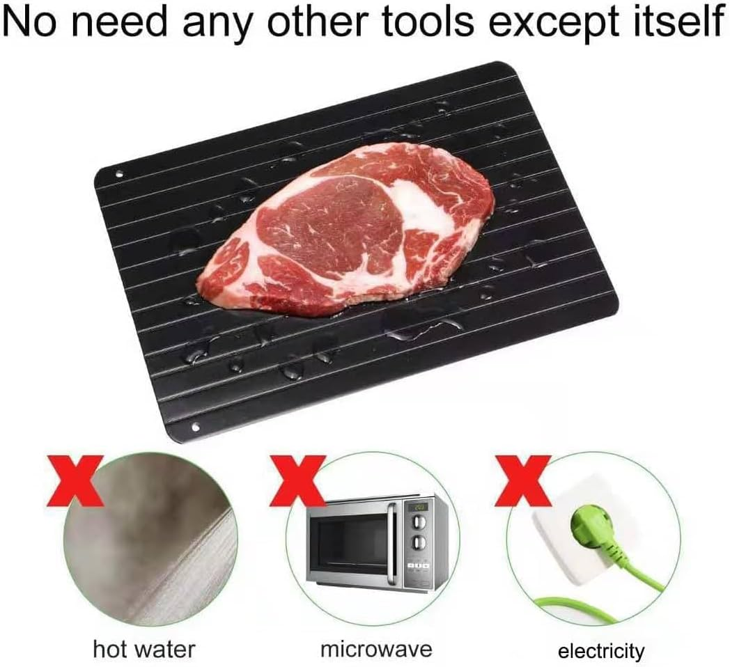 Magic Metal Plate Defrosting Tray Safe Fast Thawing Tray for Frozen Meat, Fish, Chicken & Seafood, Reusable & Durable Kitchen Defrosting Tool, Premium Kitchen Gadget with Quick Thaw in Minutes (L) image number 2