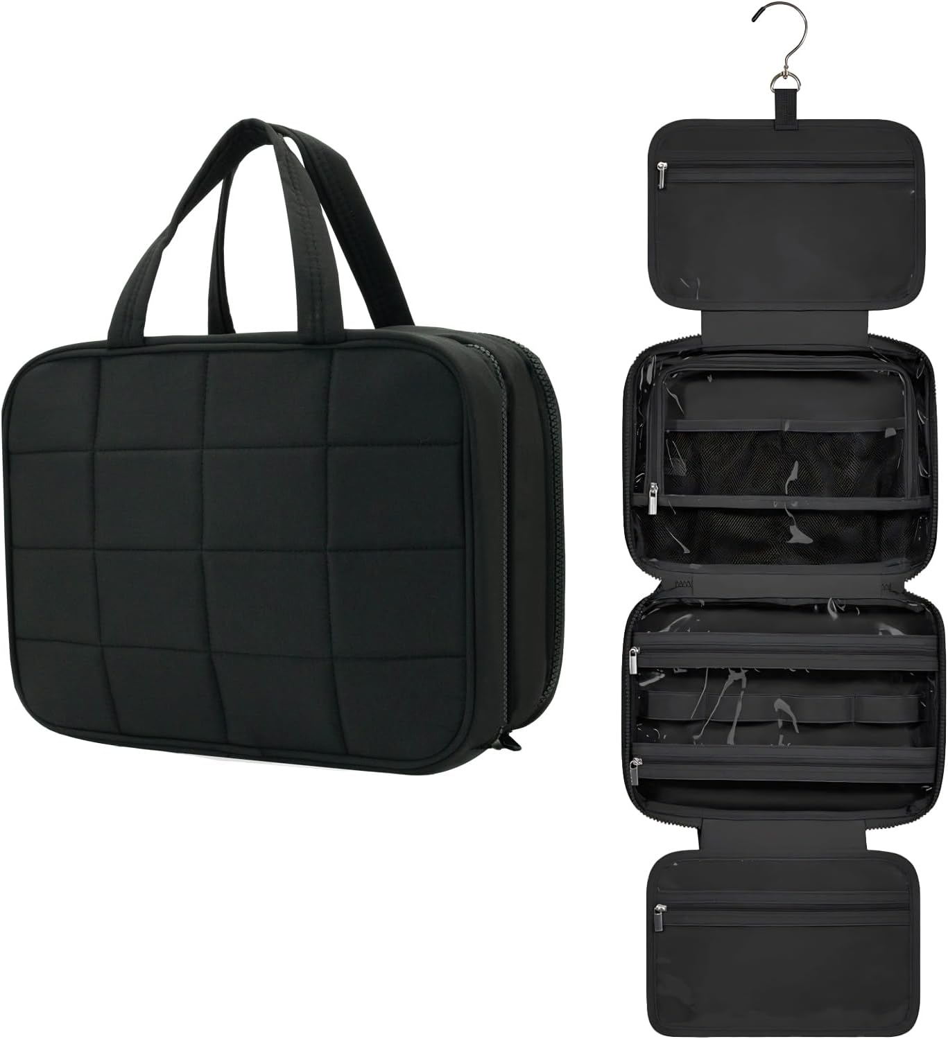 Travel Toiletry Bag for Women, Wide-Open Makeup Pouch,Hanging Toiletry Bag with Hook,Travel Storage Organizer for Skin Care Cosmetics Toiletries Full Sized Container (White)