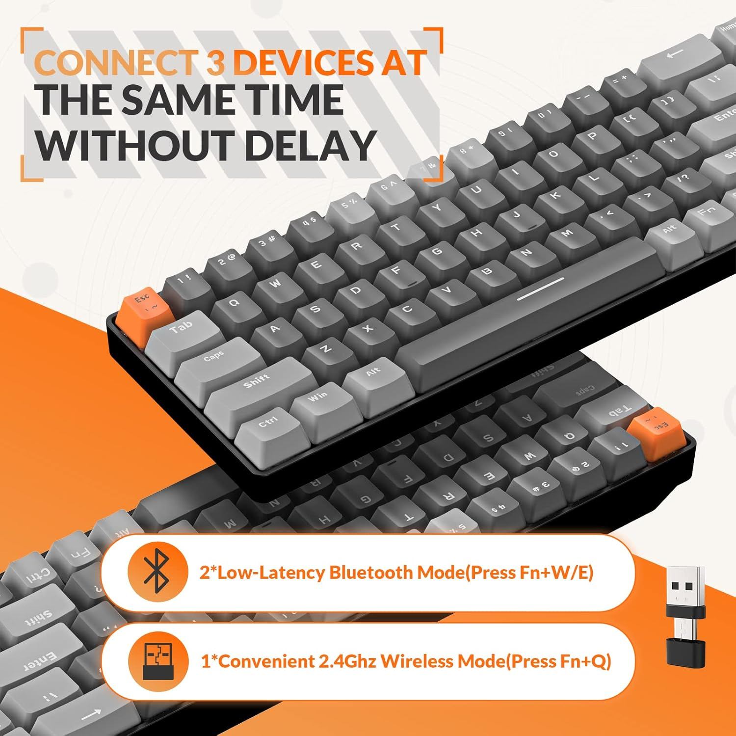 Magic-Refiner RK68 60% Wireless Mechanical Keyboard, Bluetooth 5.0/2.4Ghz with Dual Mode 2-In-1 Receiver, Compact 68-Key Hot Swappable Gaming Keyboard, Linear Red Switch for PC Mac Smartphone image number 4