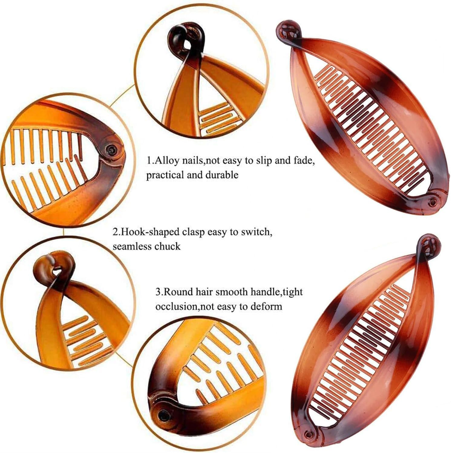 6 Pcs Banana Hair Clips for Women - Classic Fishtail Clincher Combs, Large Double Ponytail Holder Clips for Thin Hair image number 6