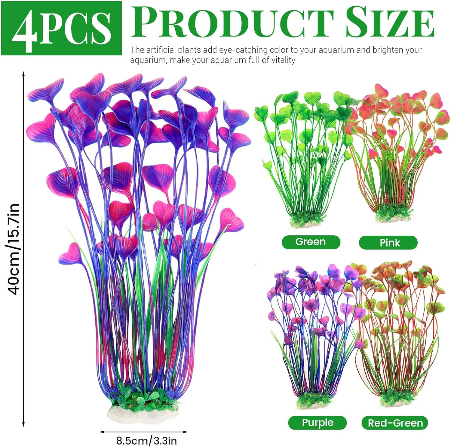 4PCS Aquarium Plants, 16"/40Cm Fish Tank Plant, Plastic Fish Tank Decorations, Multicolor Aquarium Decor, Fish Tank Accessories, Aquarium Ornaments image number 4