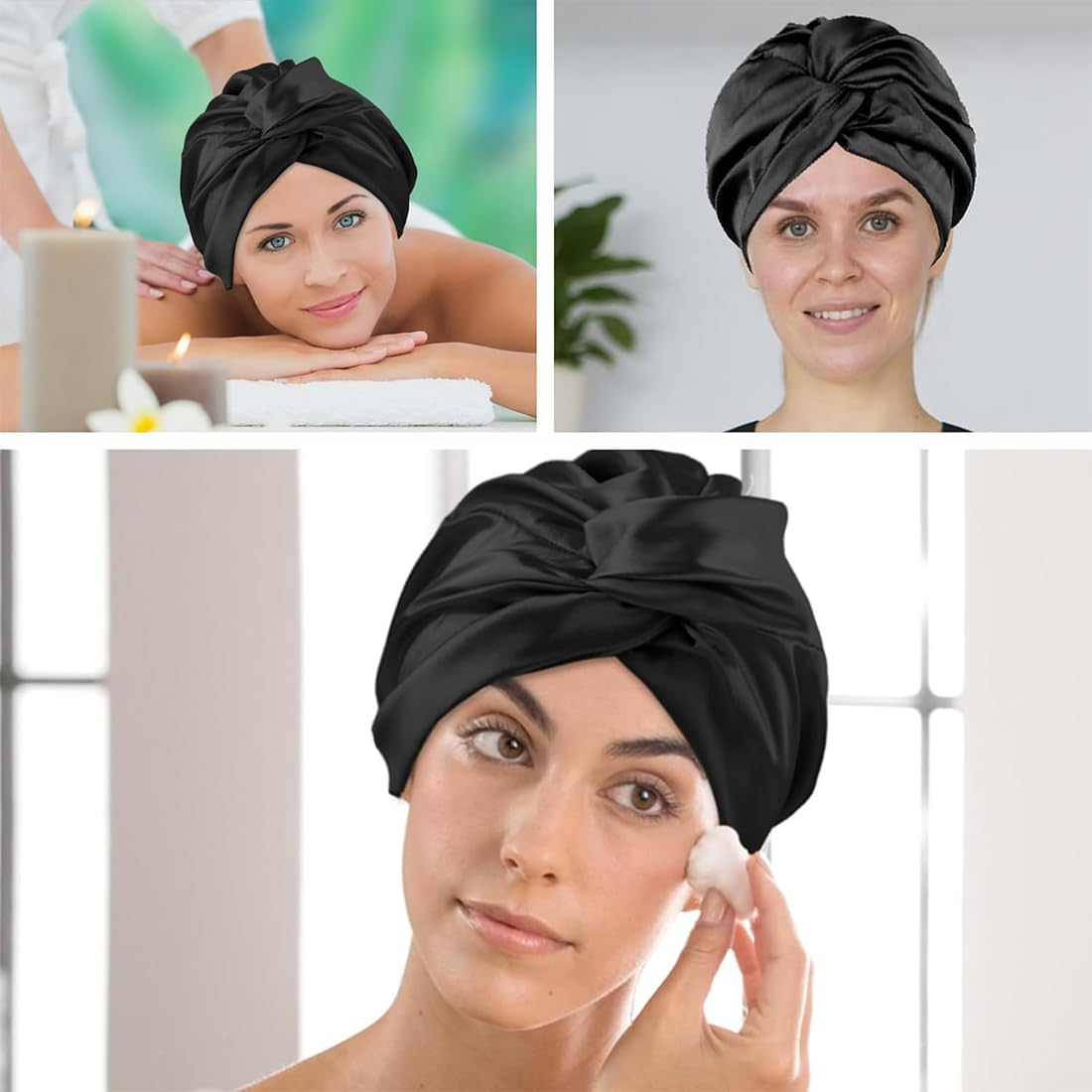 OIXEYA Silk Bonnet Sleep Cap for Sleeping for Healthy Hair Overnight, Maintains Curl Shape, Prevents Frizz & Hair Breakage, for Women with All Hair Types (Black) image number 5