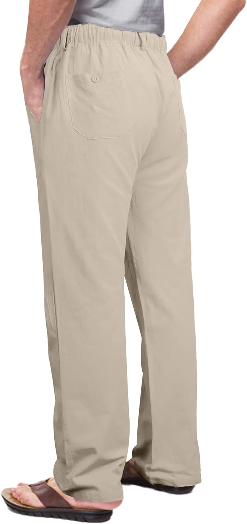 NANAMEEI Drawstring Yoga Beach Trousers Cotton Linen Casual Pants Casual Trousers Khaki M image number 1