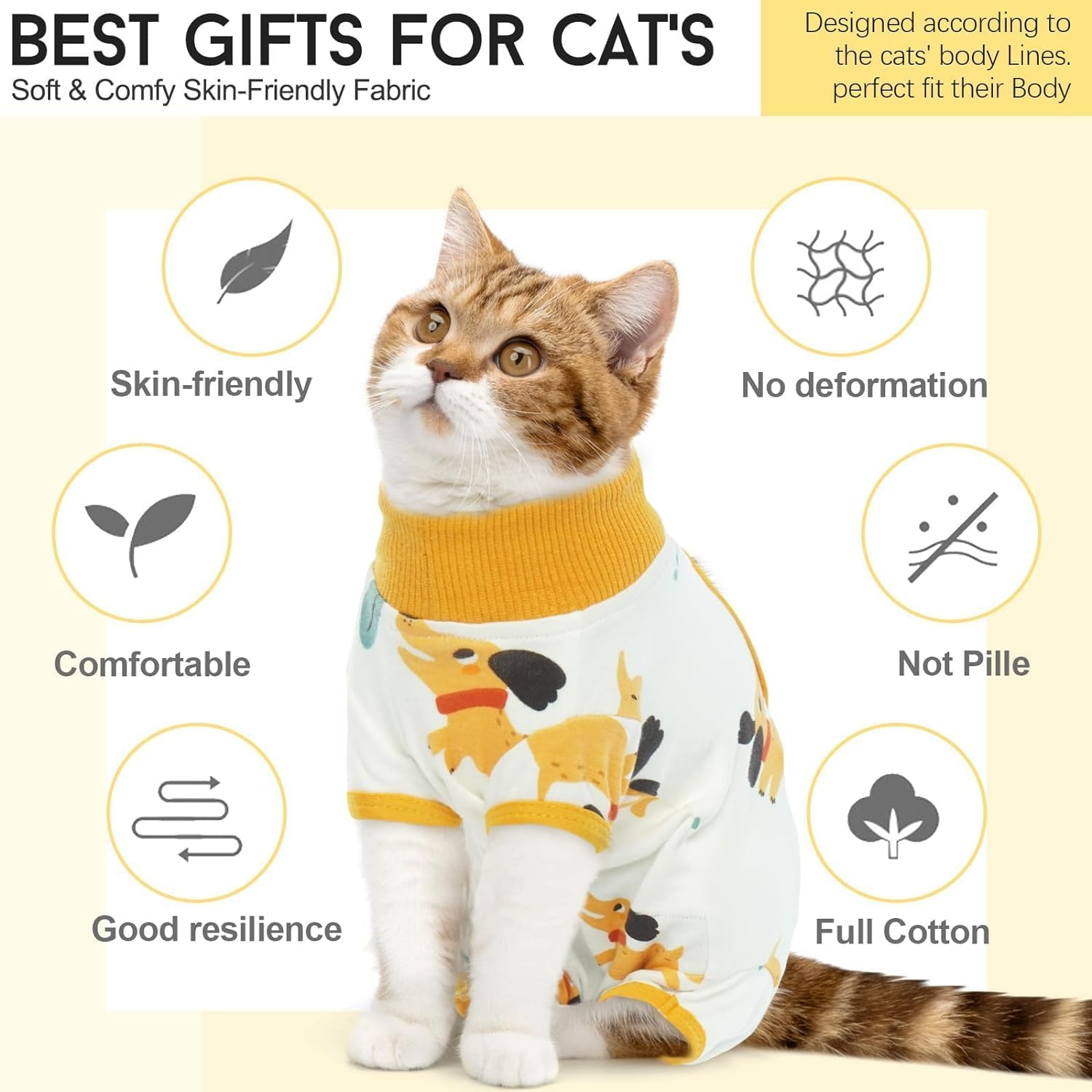 DENTRUN Cat Surgery Recovery Suit Female Male Soft Onesie, Kitten Surgical Collar Cone Alternative Shirt, Abdominal Wounds Anti-Licking Pajama for Small Pets Spay, Cat Body Suit Post Surgery image number 6