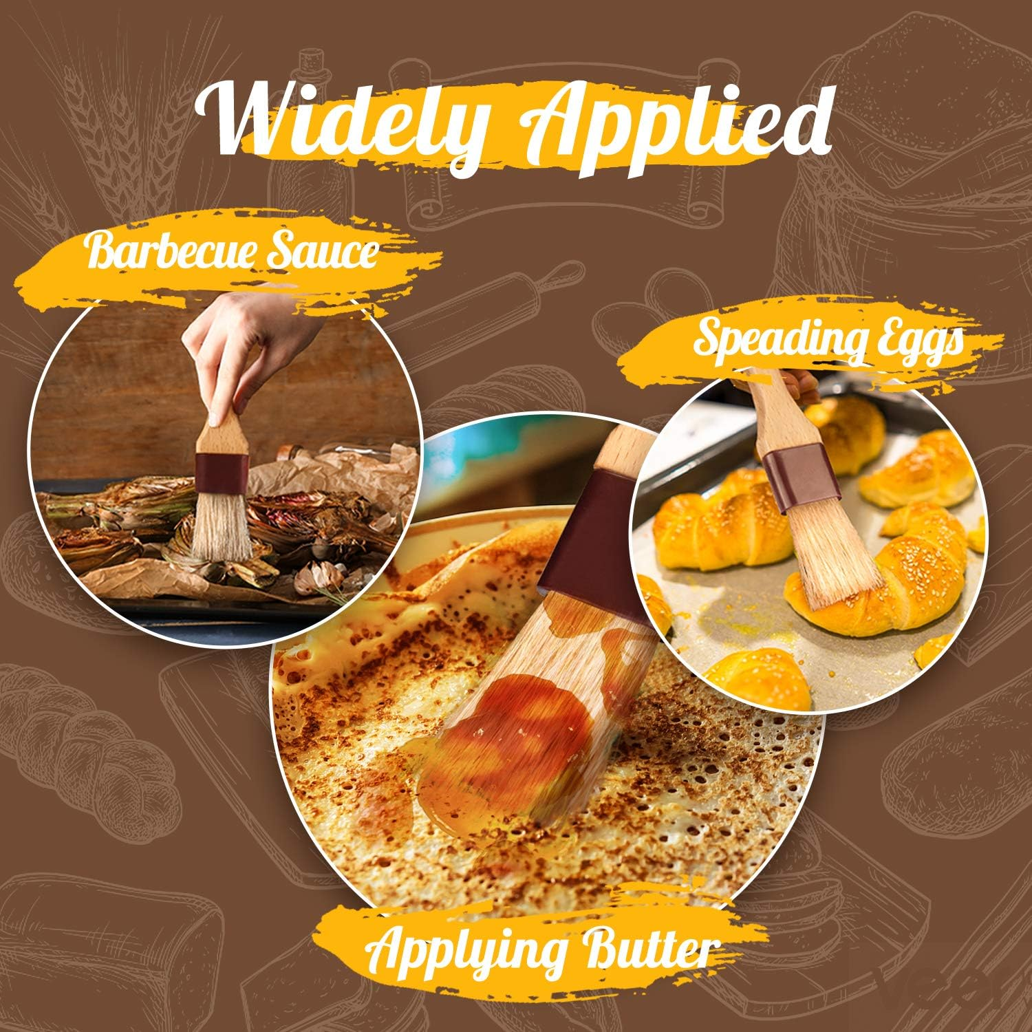 Pastry Brush for Baking Basting Brush with Boar Bristles and Beech Hardwood Handles Culinary Oil Brush for Barbecue Butter Grill BBQ Sauce Baster Marinade Kitchen Food Cooking Brushes image number 4