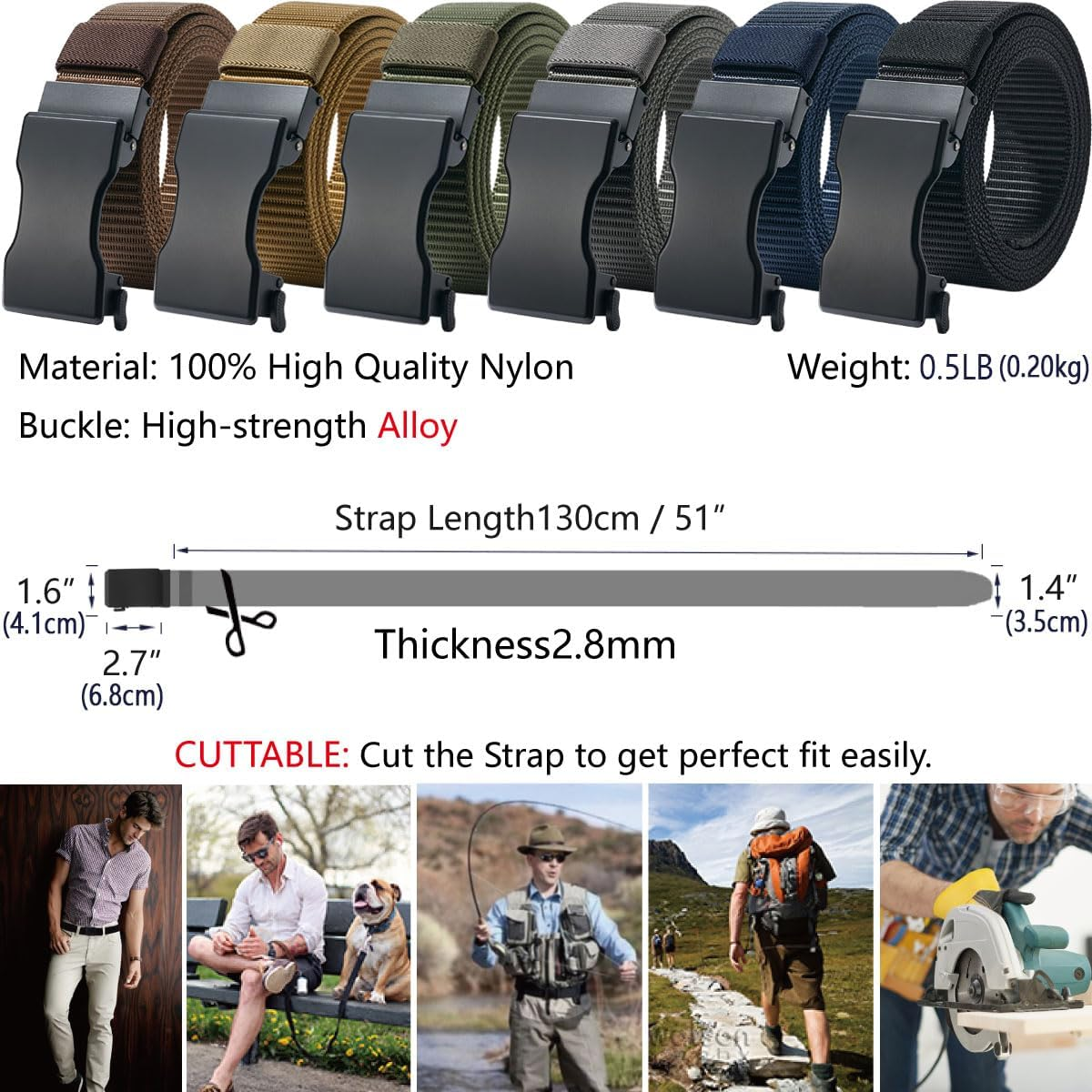 Lionvii Ratchet Belts for Men, Slide Belt with Automatic Buckle for Men Dress, Adjustable Trim to Fit 28-49" Waist [130Cm L X 3.5Cm W] - Army Green image number 4