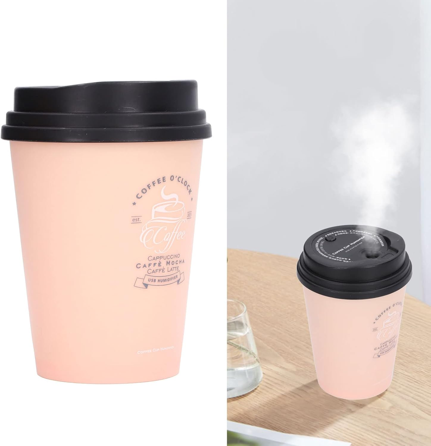 Humidifiers for Bedroom, 300Ml Cool Mist Humidifiers, USB Mini Cute Coffee Cup Humidifier, Car Humidifier, Purple Desk Humidifier, Small Humidifier, Low Noise, Auto Shut-Off for Plant, Office(Purple)